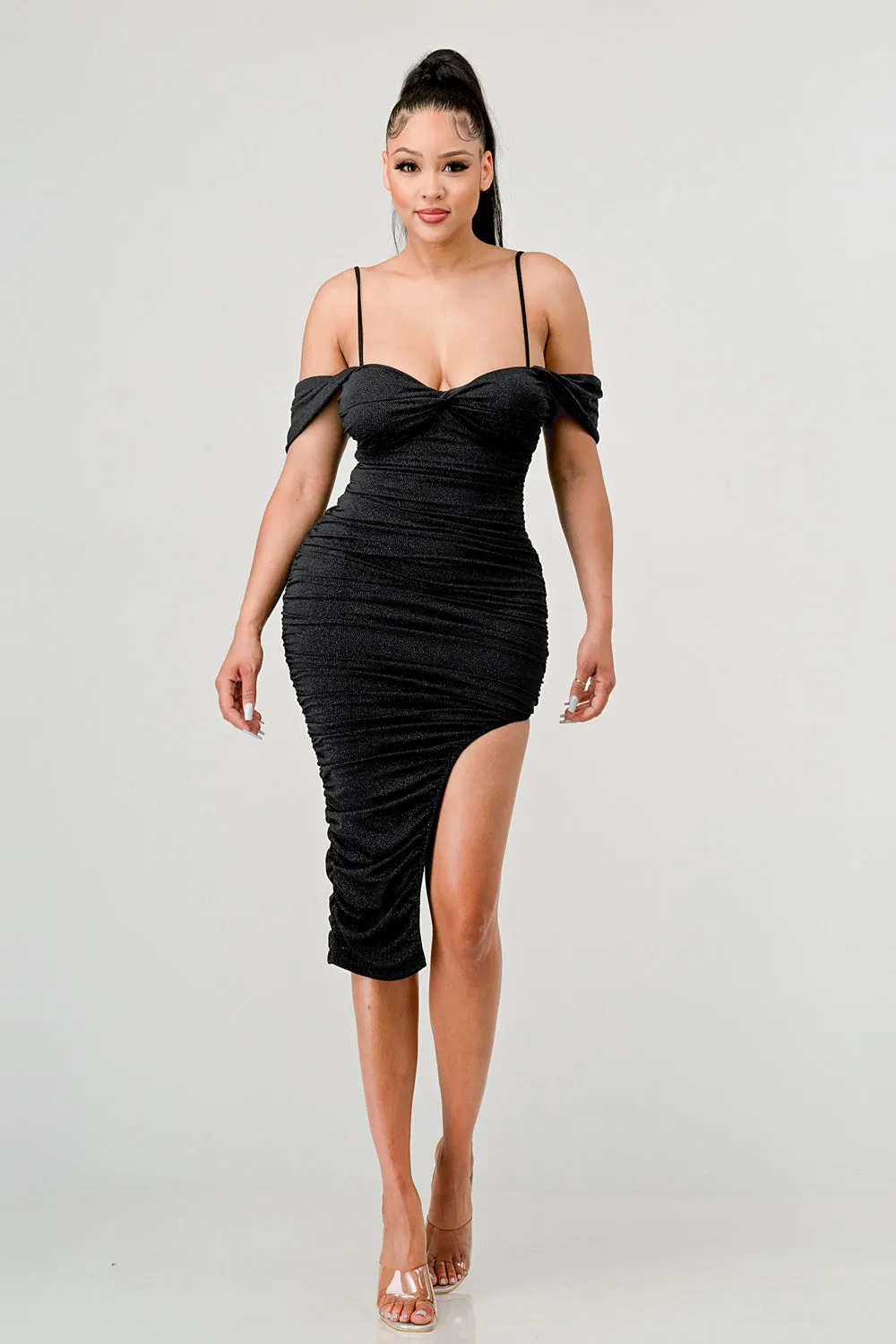 LUXE GLITTER SUPER STRETCH SWEETHEART MIDI DRESS