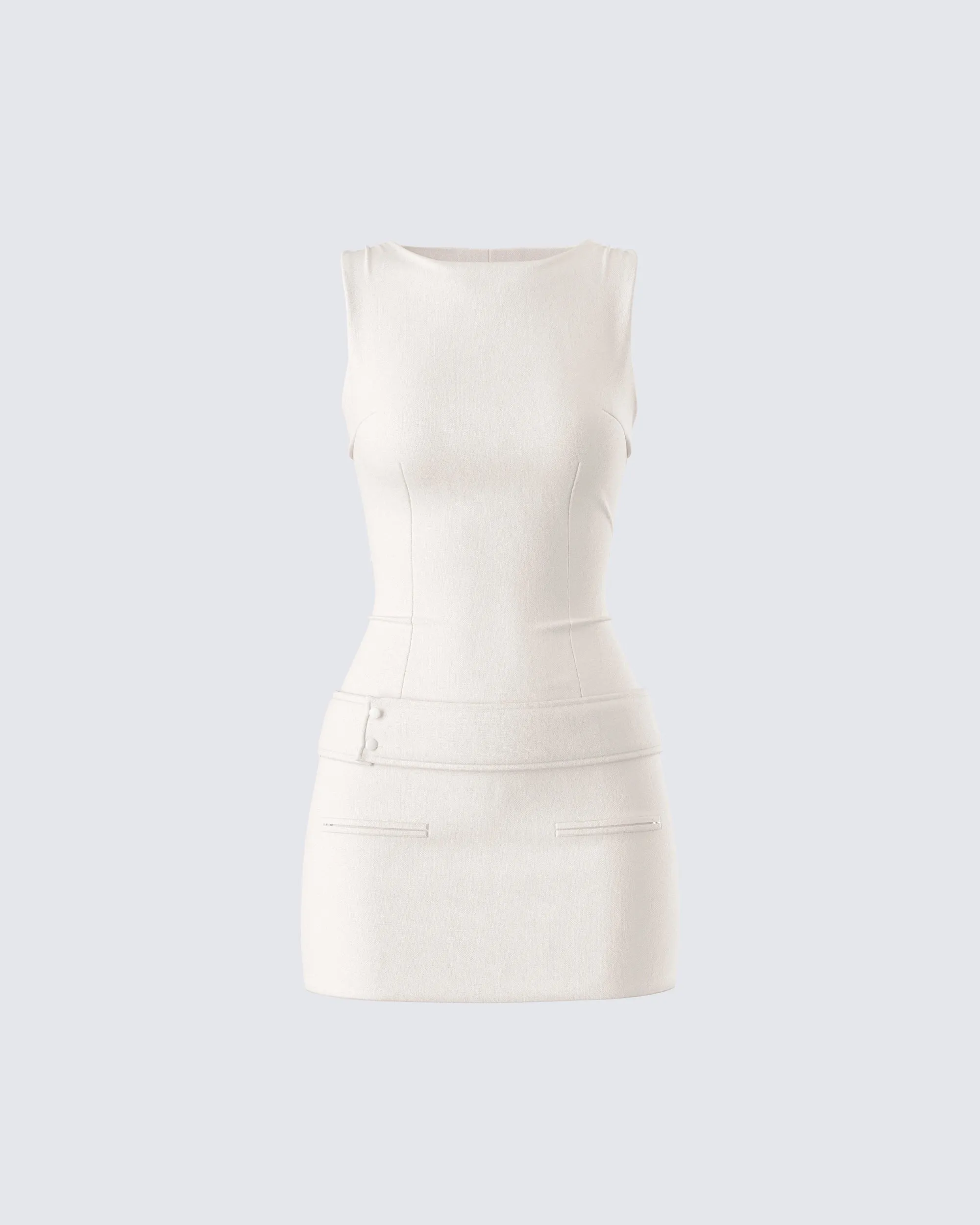 Matiyah Ivory Belted Micro Mini Dress