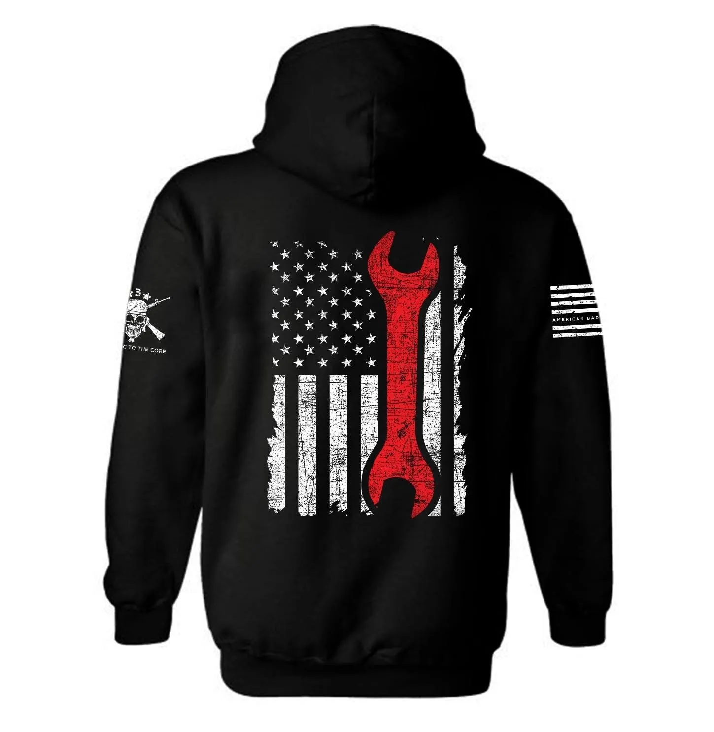 Mechanic Wrench Patriotic American Flag Hoodie | Mechanic Hoodie | American Flag Hoodie | Mechanic Tools | Unisex Hoodie