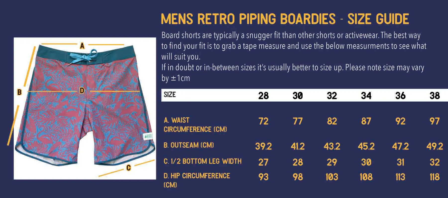Men's Retro Piping Boardies: Catcus