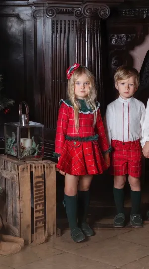 Miranda AW24 - Girls Red & Navy Checked Dress 229V