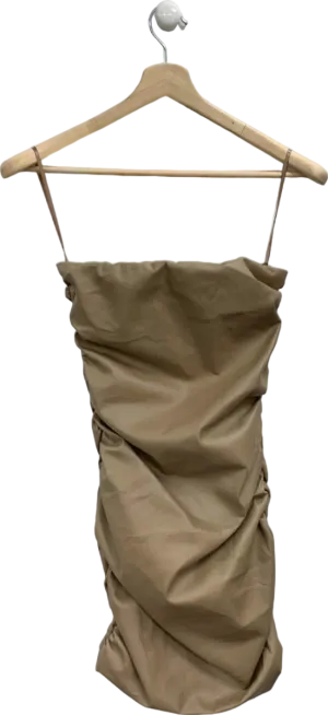 Miss Pap Stone Leather Look Ruched Bandeau Bodycon Mini Dress UK 10