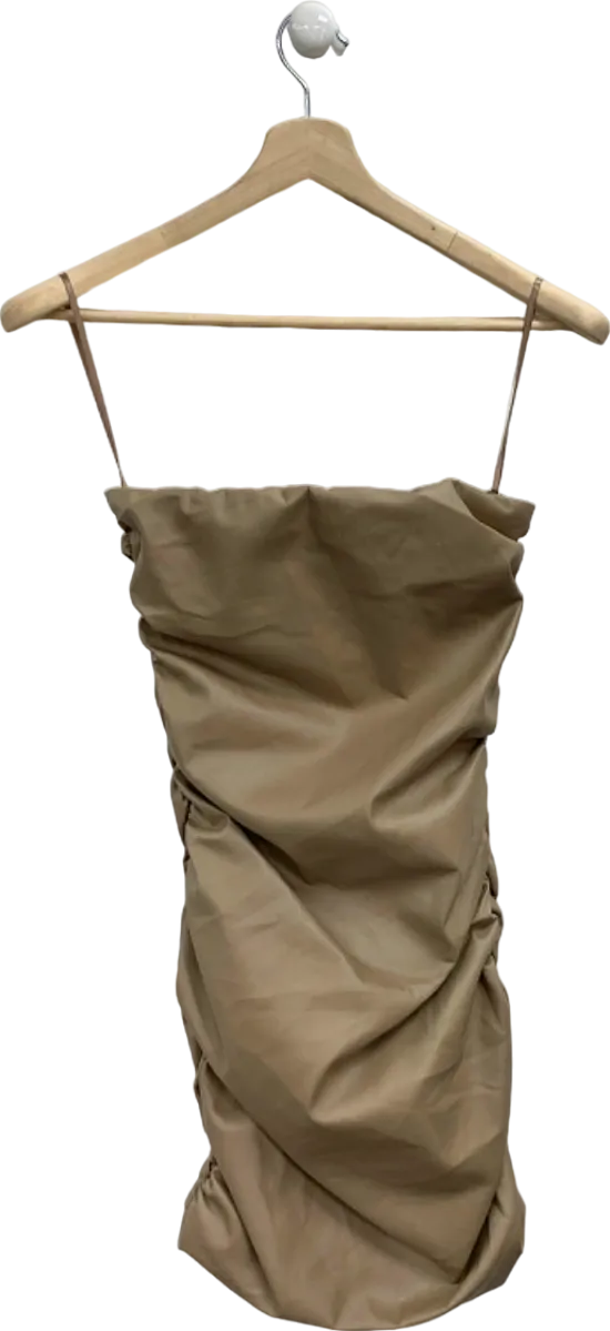 Miss Pap Stone Leather Look Ruched Bandeau Bodycon Mini Dress UK 10