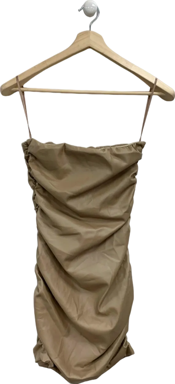 Miss Pap Stone Leather Look Ruched Bandeau Bodycon Mini Dress UK 10