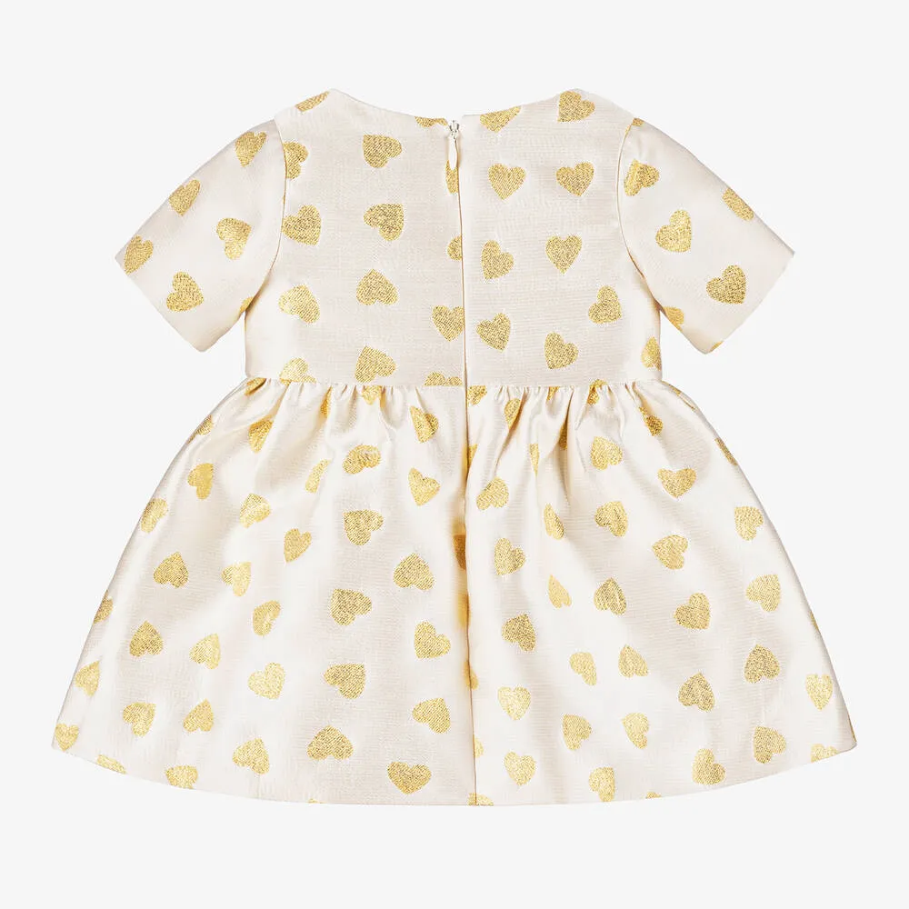 Moschino Girls Ivory & Gold Hearts Jacquard Dress