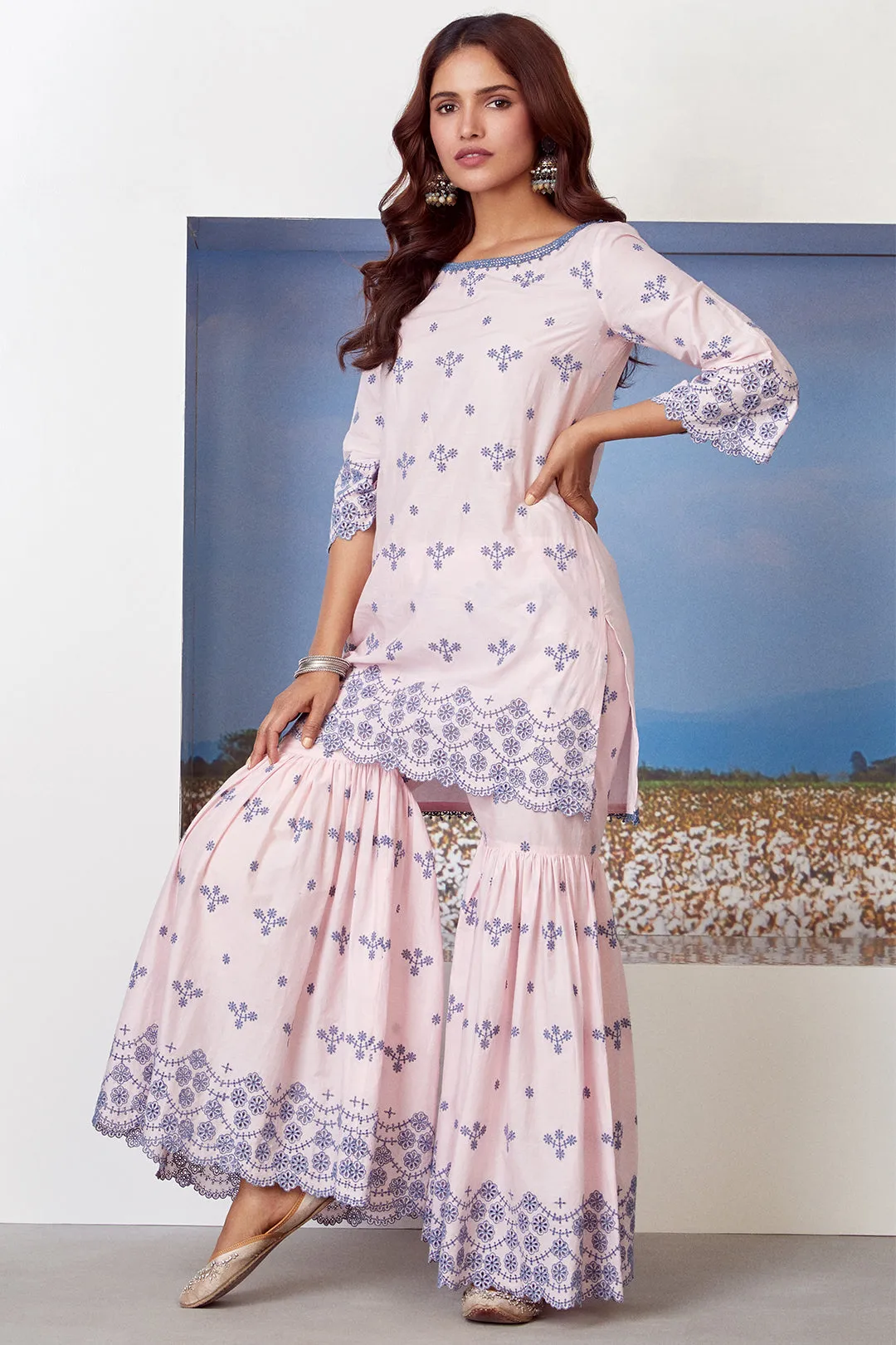 Mulmul Cotton Ashberry Kurta With Ashberry Garara