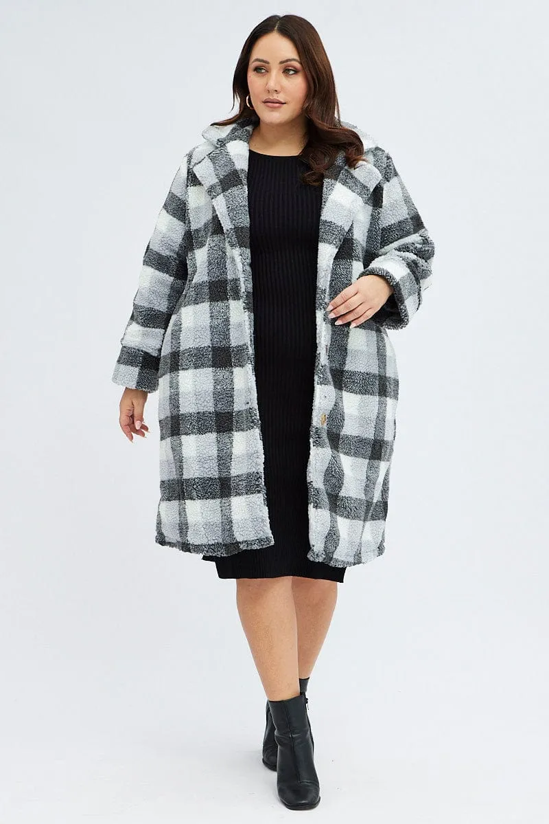 Multi Check Oversized Coat Chunky Plaid Teddy Lined
