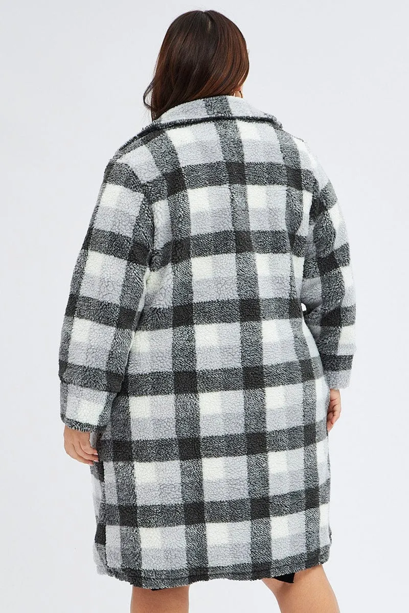 Multi Check Oversized Coat Chunky Plaid Teddy Lined