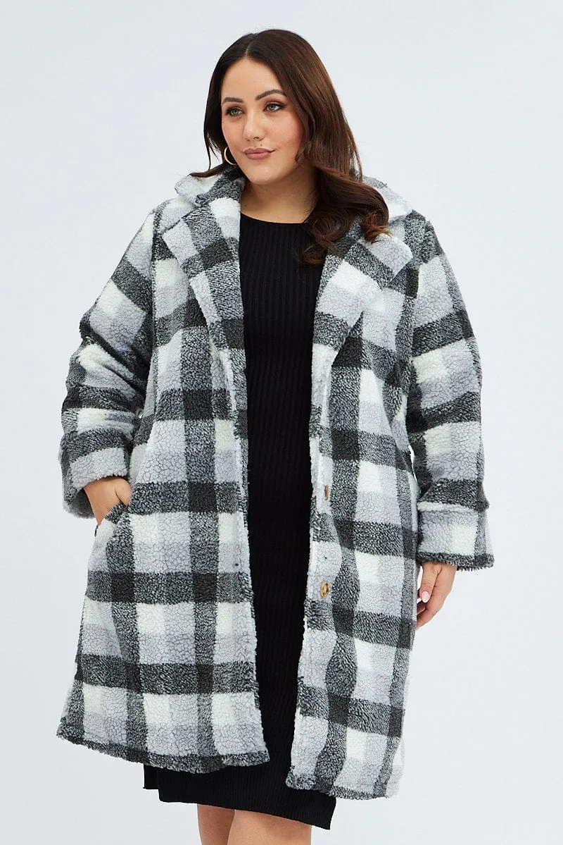 Multi Check Oversized Coat Chunky Plaid Teddy Lined