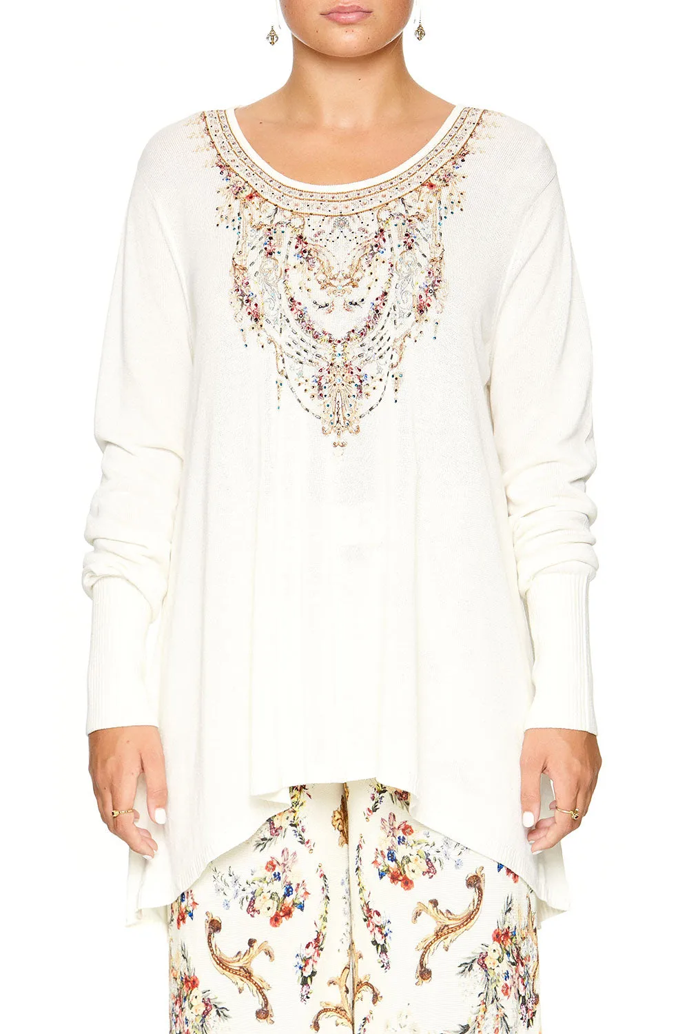 NECKLINE PRINT JUMPER IVORY