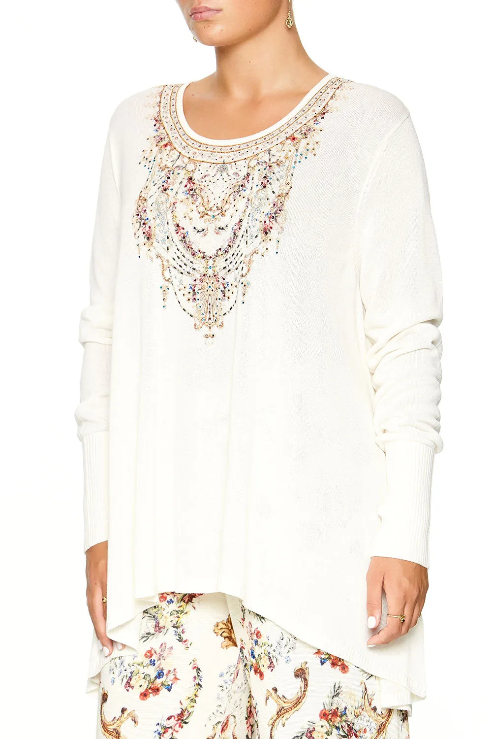 NECKLINE PRINT JUMPER IVORY