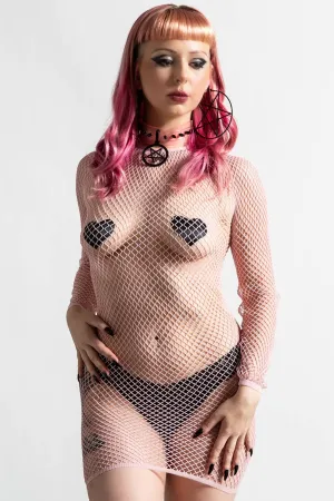 Nicole Fishnet Bodycon Dress Pastel Pink