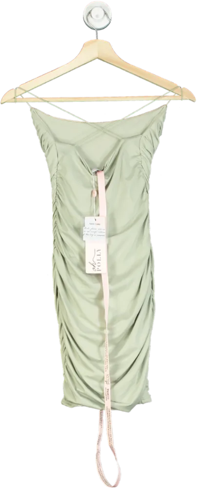 Oh Polly Sage Green Ruched Bodycon Mini Dress UK 8