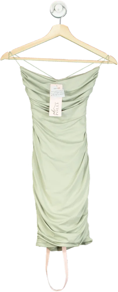 Oh Polly Sage Green Ruched Bodycon Mini Dress UK 8