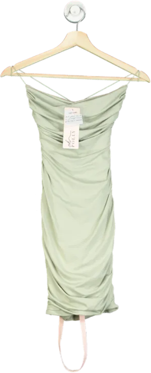 Oh Polly Sage Green Ruched Bodycon Mini Dress UK 8
