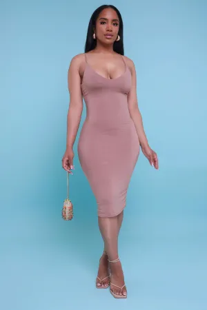 Out & About Bodycon Midi Dress - Mocha