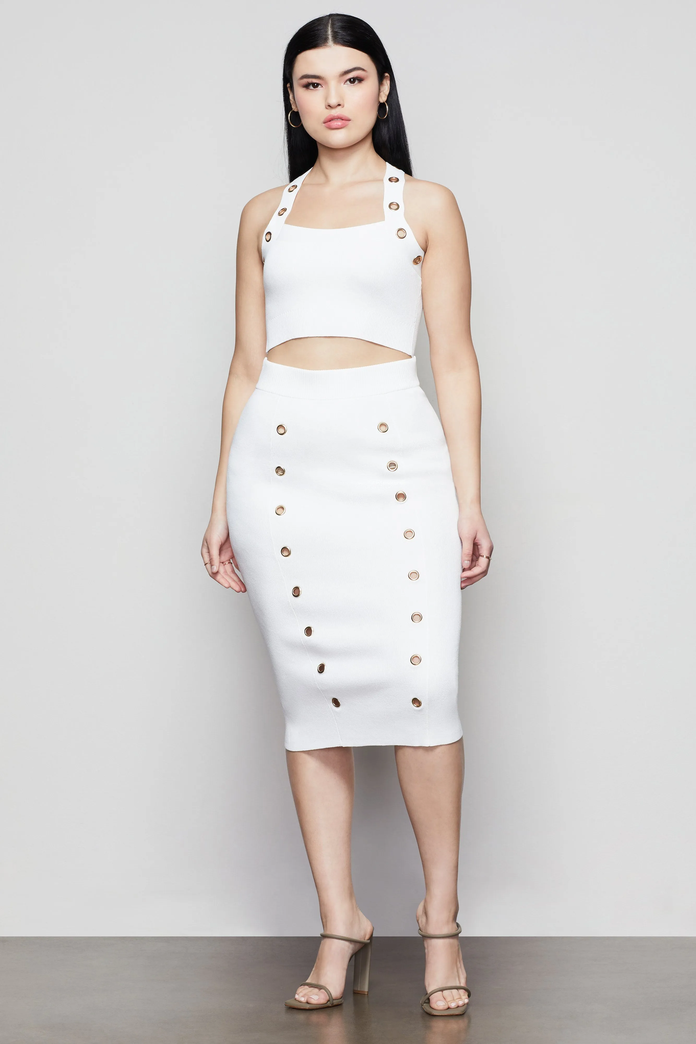PEEPIN' MIDI SKIRT | POWDER001
