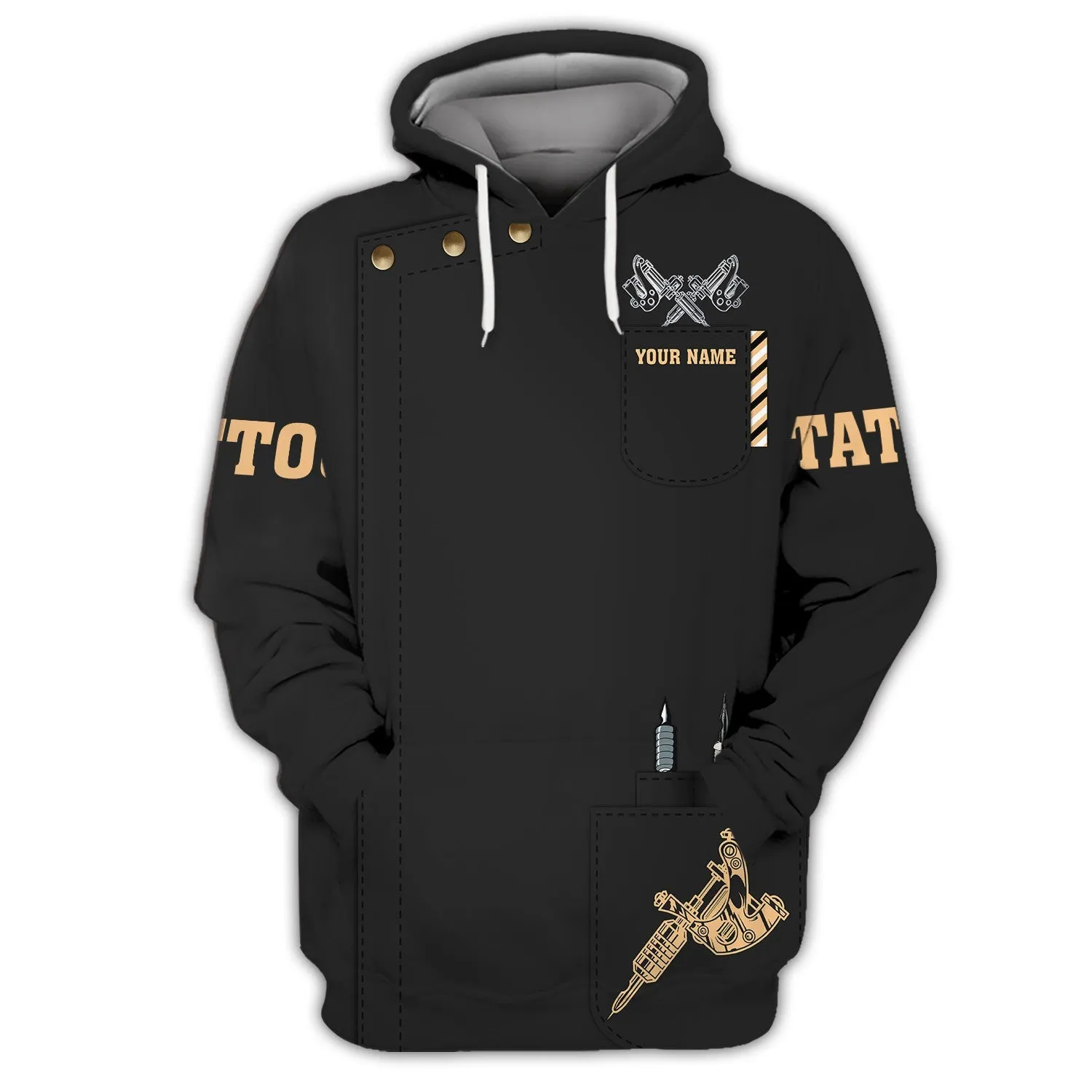Personalized Name Black Tattoo Golf 3D All Over Printed Sweatshirt Zip Hoodie Bomber