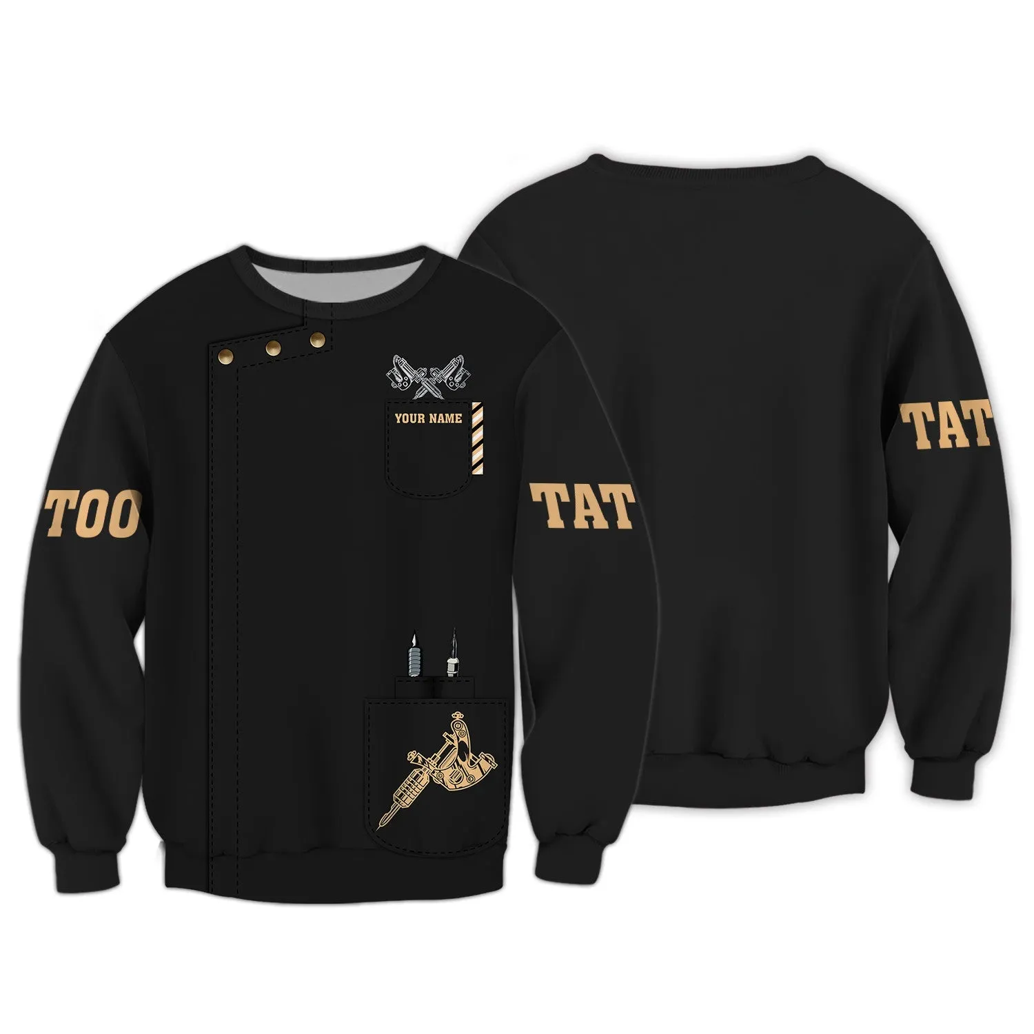 Personalized Name Black Tattoo Golf 3D All Over Printed Sweatshirt Zip Hoodie Bomber