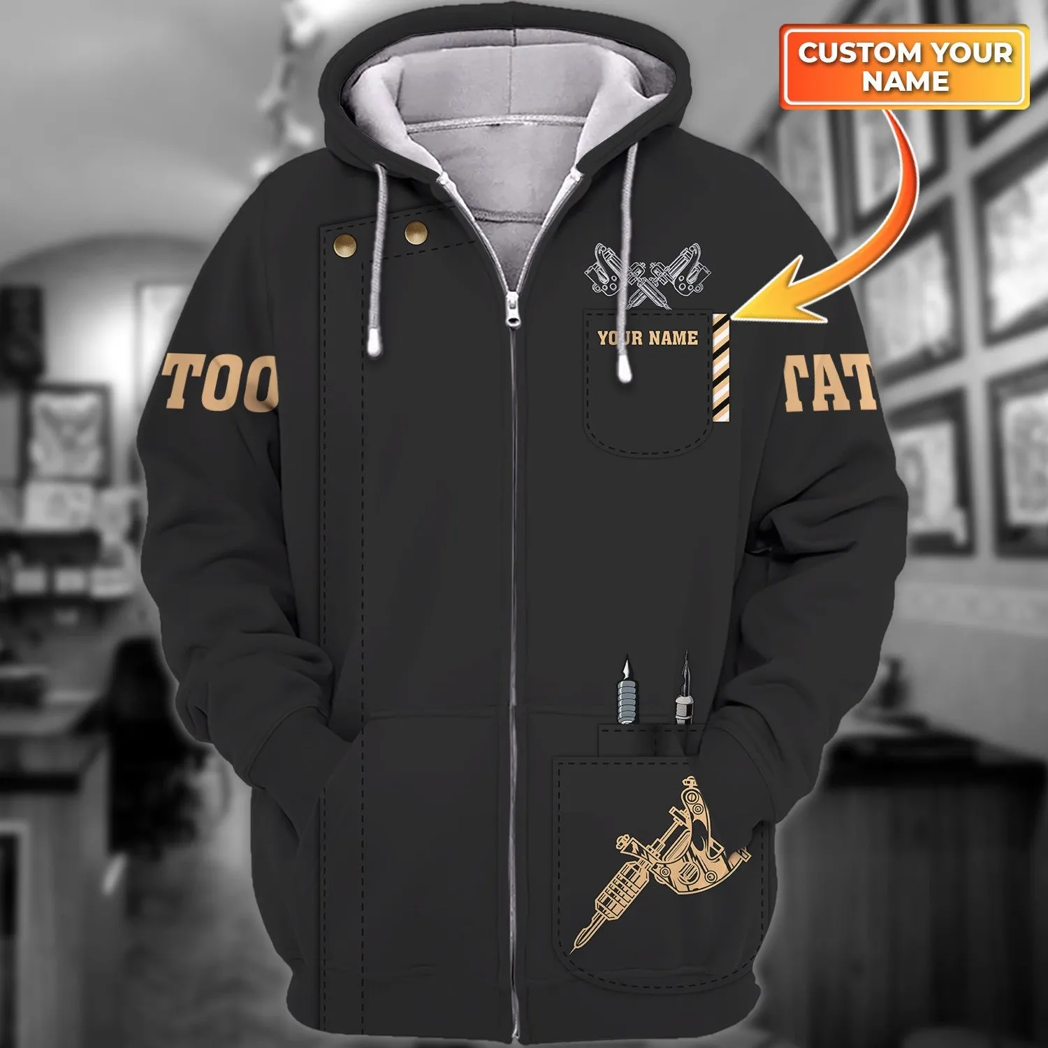 Personalized Name Black Tattoo Golf 3D All Over Printed Sweatshirt Zip Hoodie Bomber