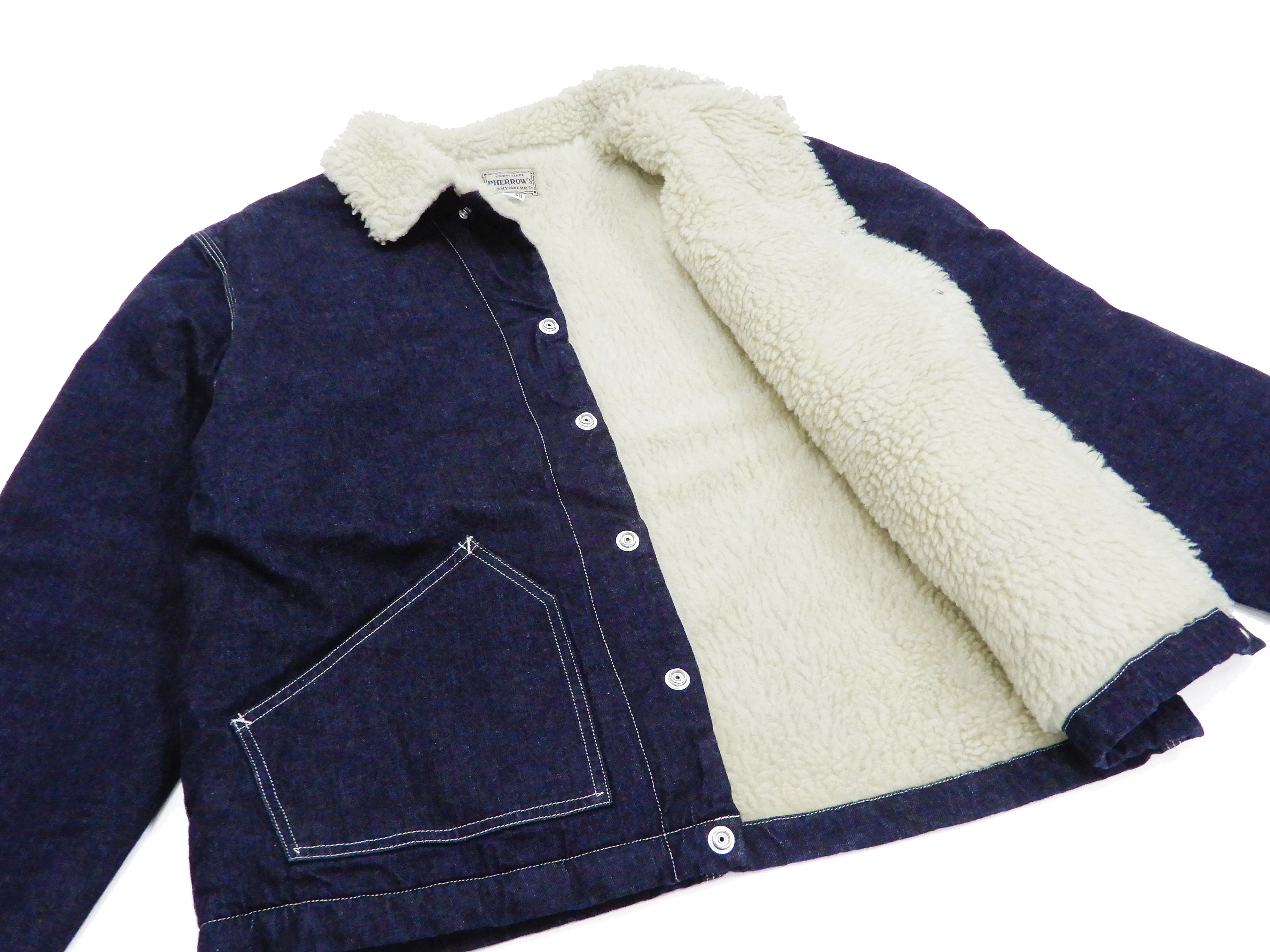 Pherrow's Sherpa Lined Denim Jacket Men's Shearling Rancher Jacket Pherrows 21W-P191-B