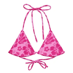 Raspberry Pinks Hawaiian Flowers String Bikini Top