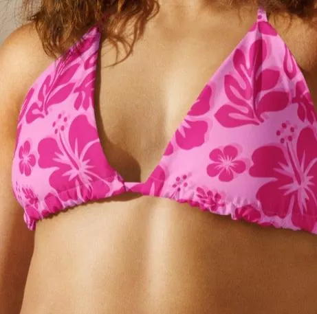 Raspberry Pinks Hawaiian Flowers String Bikini Top