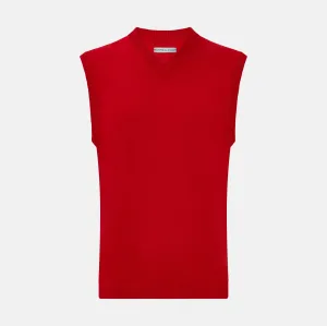 Red Fine Merino V-Neck Vest