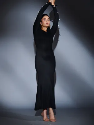 RHINESTONE SLEEVE BOW MAXI DRESS