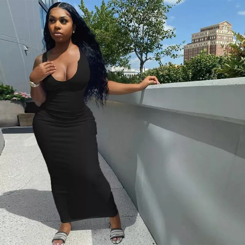 Ribbed Sleeveless V-Neck Bodycon Dress