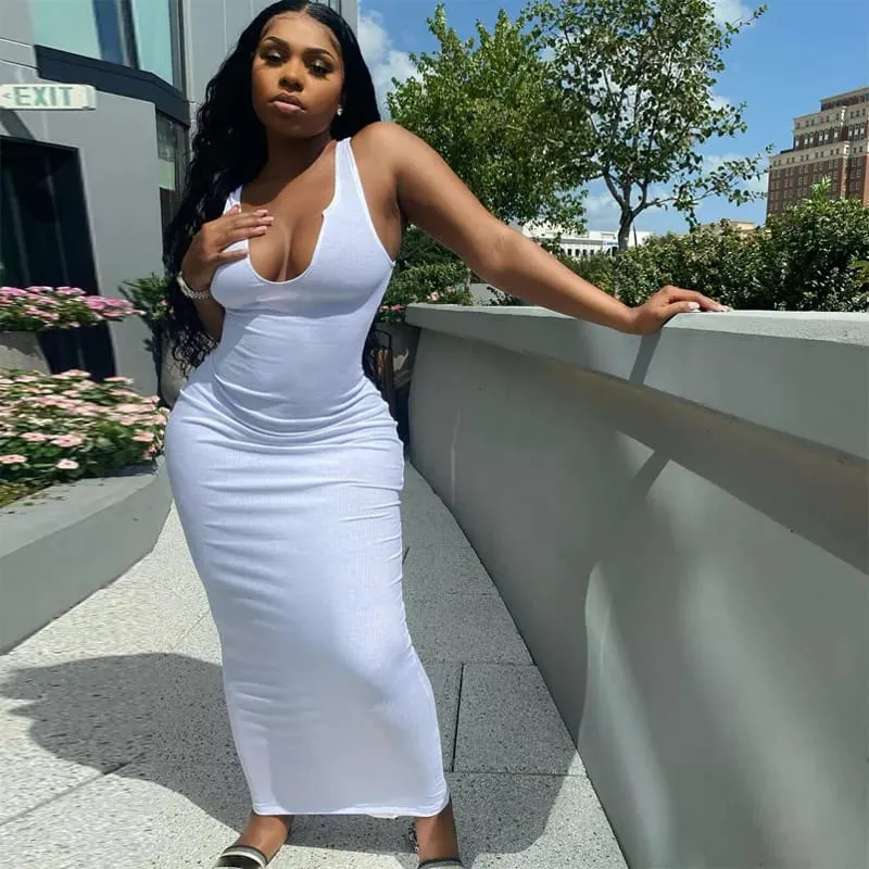 Ribbed Sleeveless V-Neck Bodycon Dress