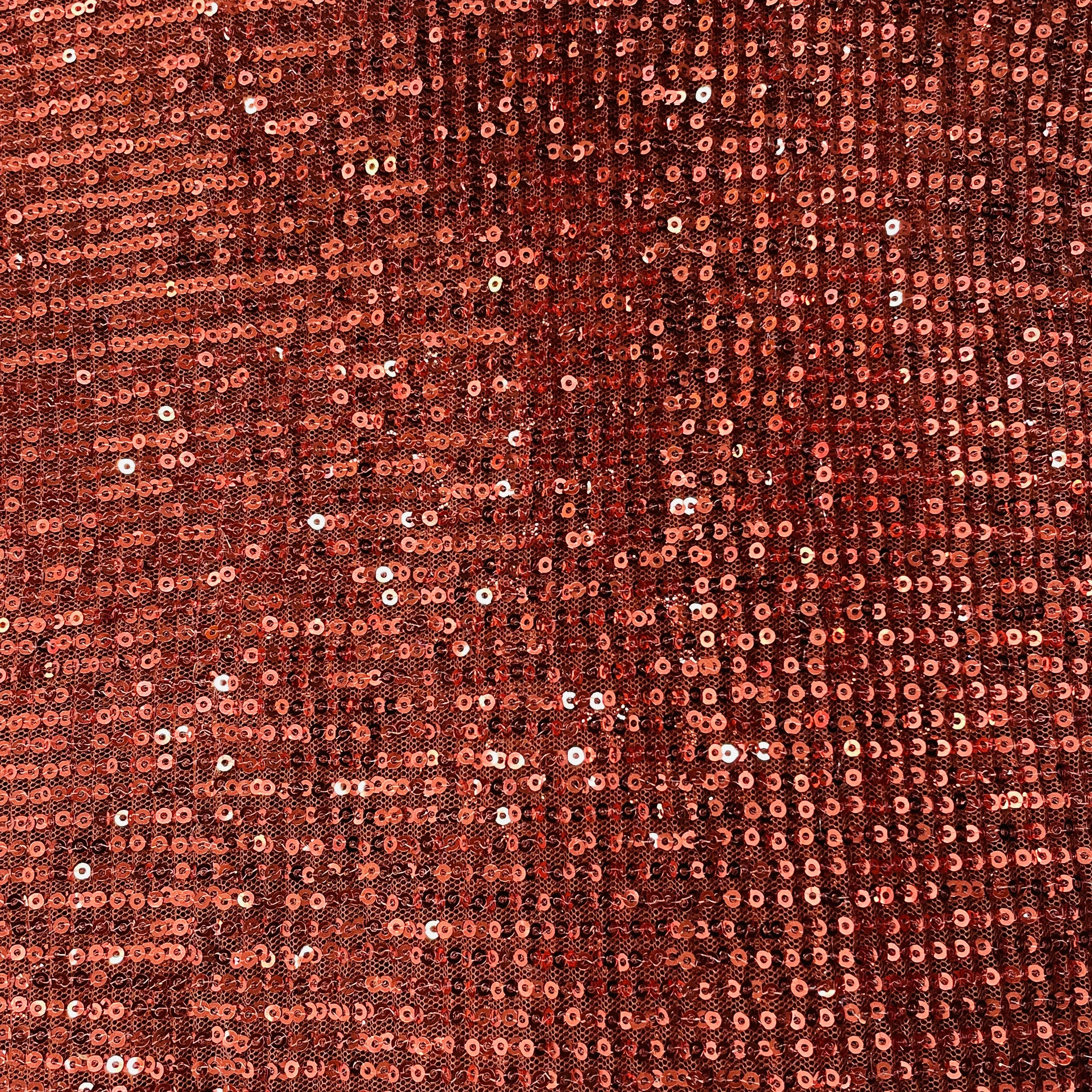 Rust Red Stripe Sequins Crushed Net Imported Fabric
