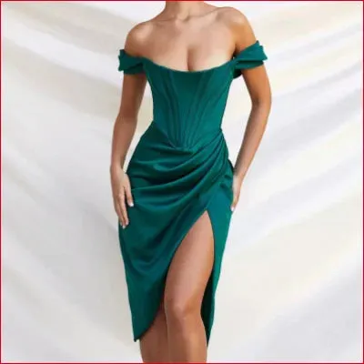 Satin Corset Off Shoulder Bodycon Women’s Dress