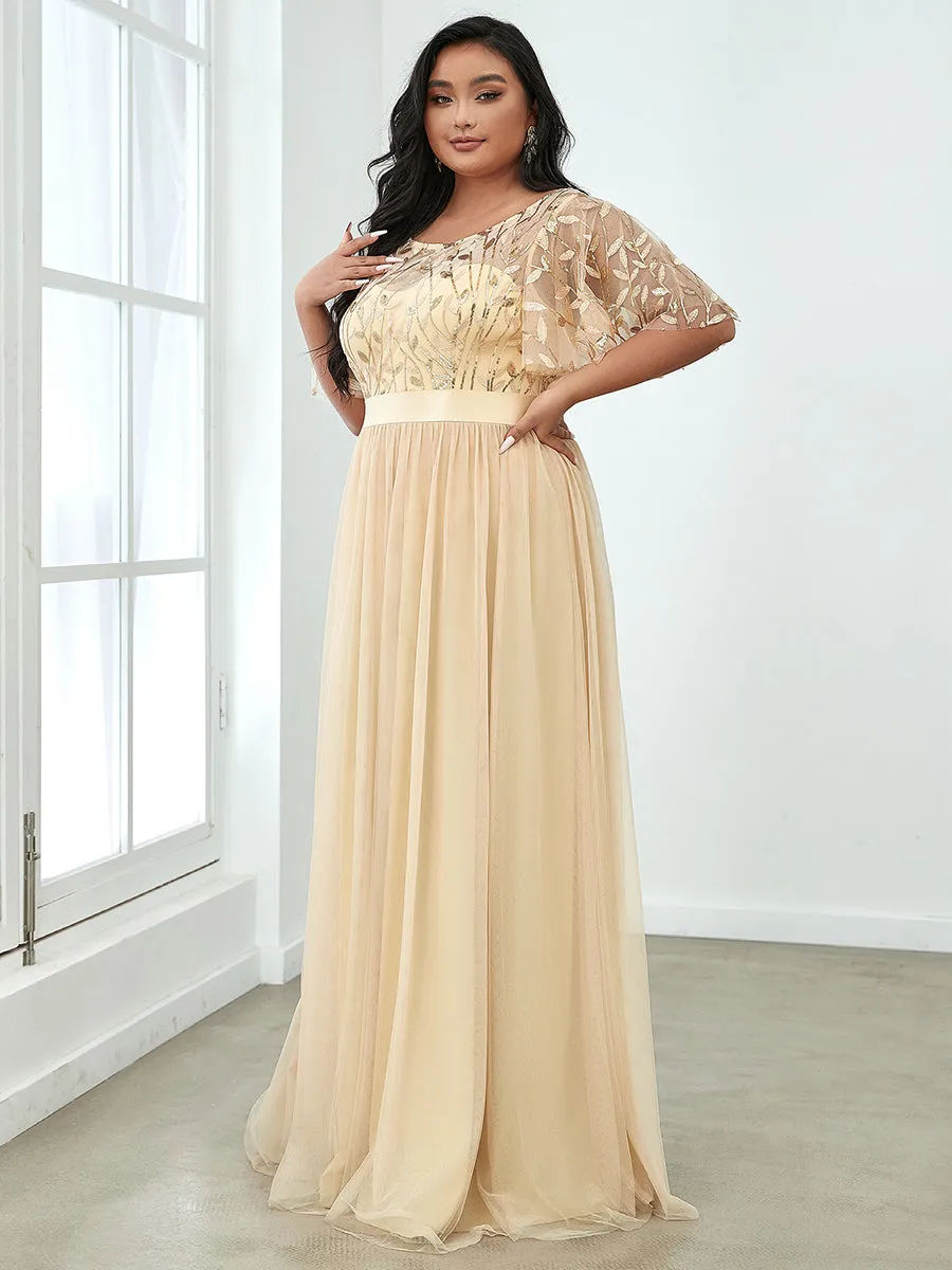 Sequin Print Plus Size Wholesale Evening Dresses with Cap Sleeve