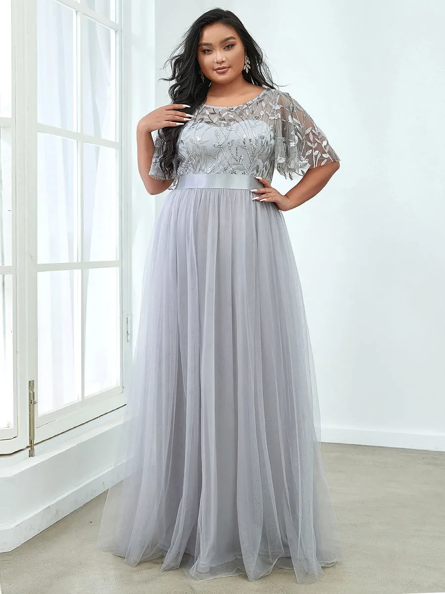 Sequin Print Plus Size Wholesale Evening Dresses with Cap Sleeve