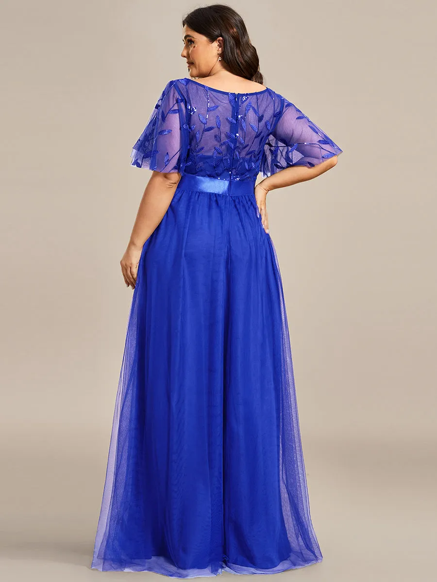 Sequin Print Plus Size Wholesale Evening Dresses with Cap Sleeve