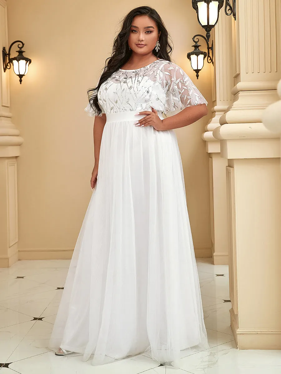 Sequin Print Plus Size Wholesale Evening Dresses with Cap Sleeve