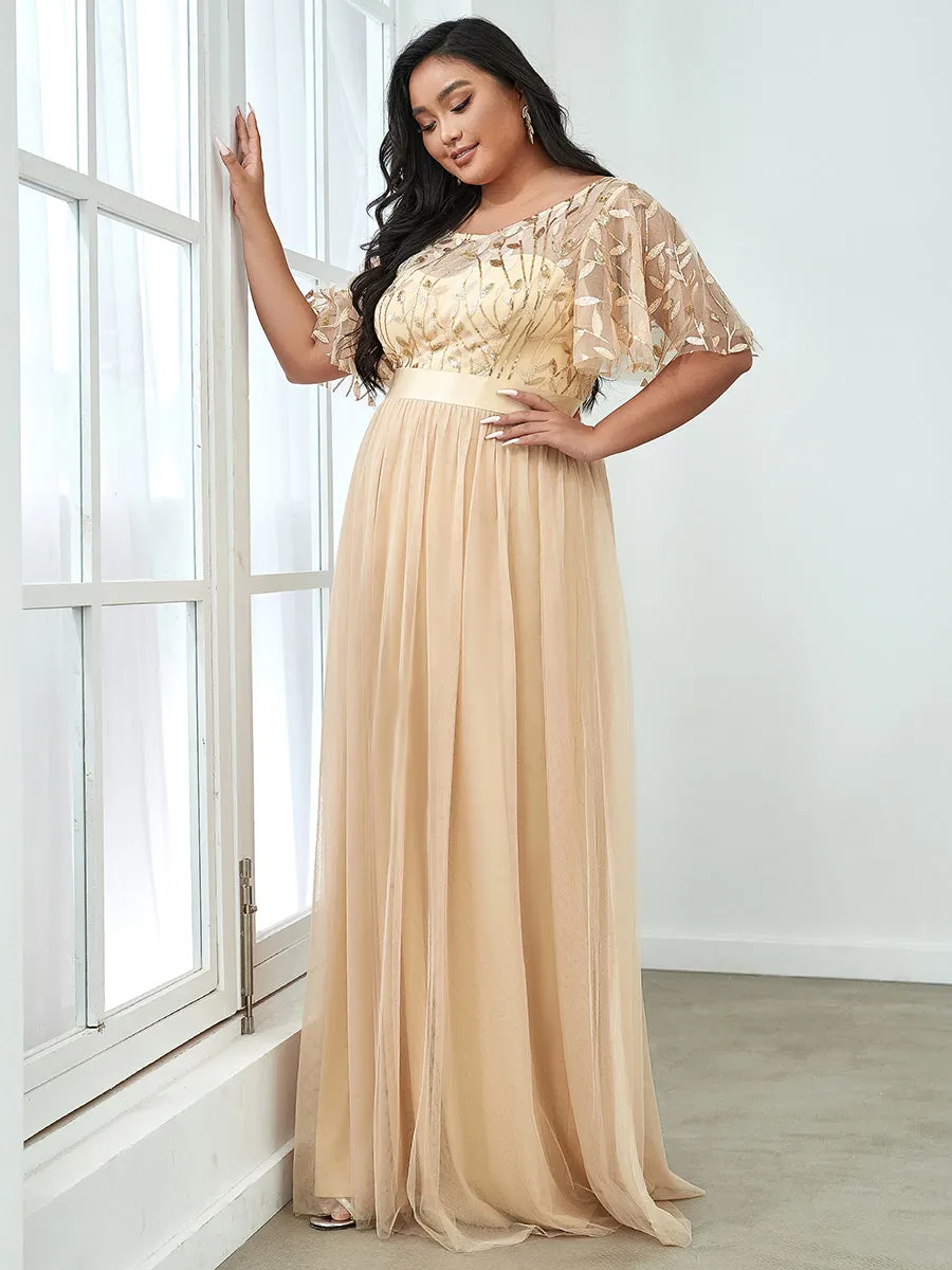 Sequin Print Plus Size Wholesale Evening Dresses with Cap Sleeve