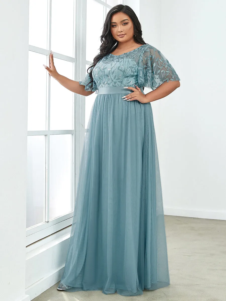 Sequin Print Plus Size Wholesale Evening Dresses with Cap Sleeve