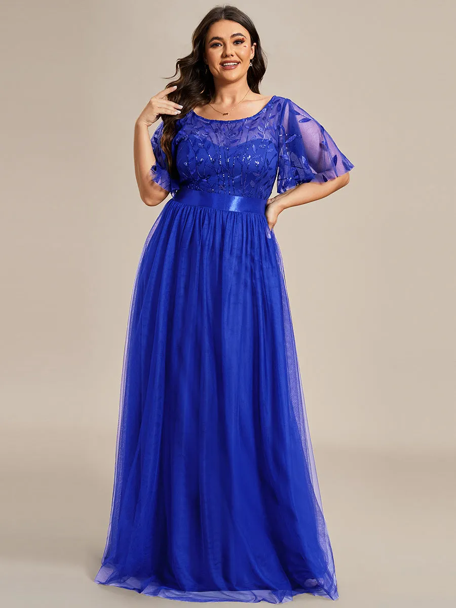 Sequin Print Plus Size Wholesale Evening Dresses with Cap Sleeve