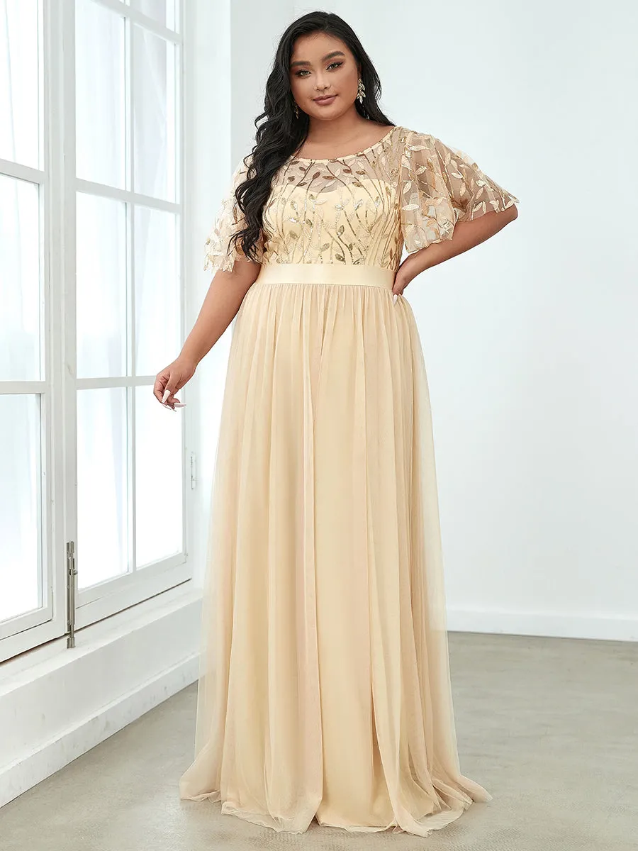 Sequin Print Plus Size Wholesale Evening Dresses with Cap Sleeve