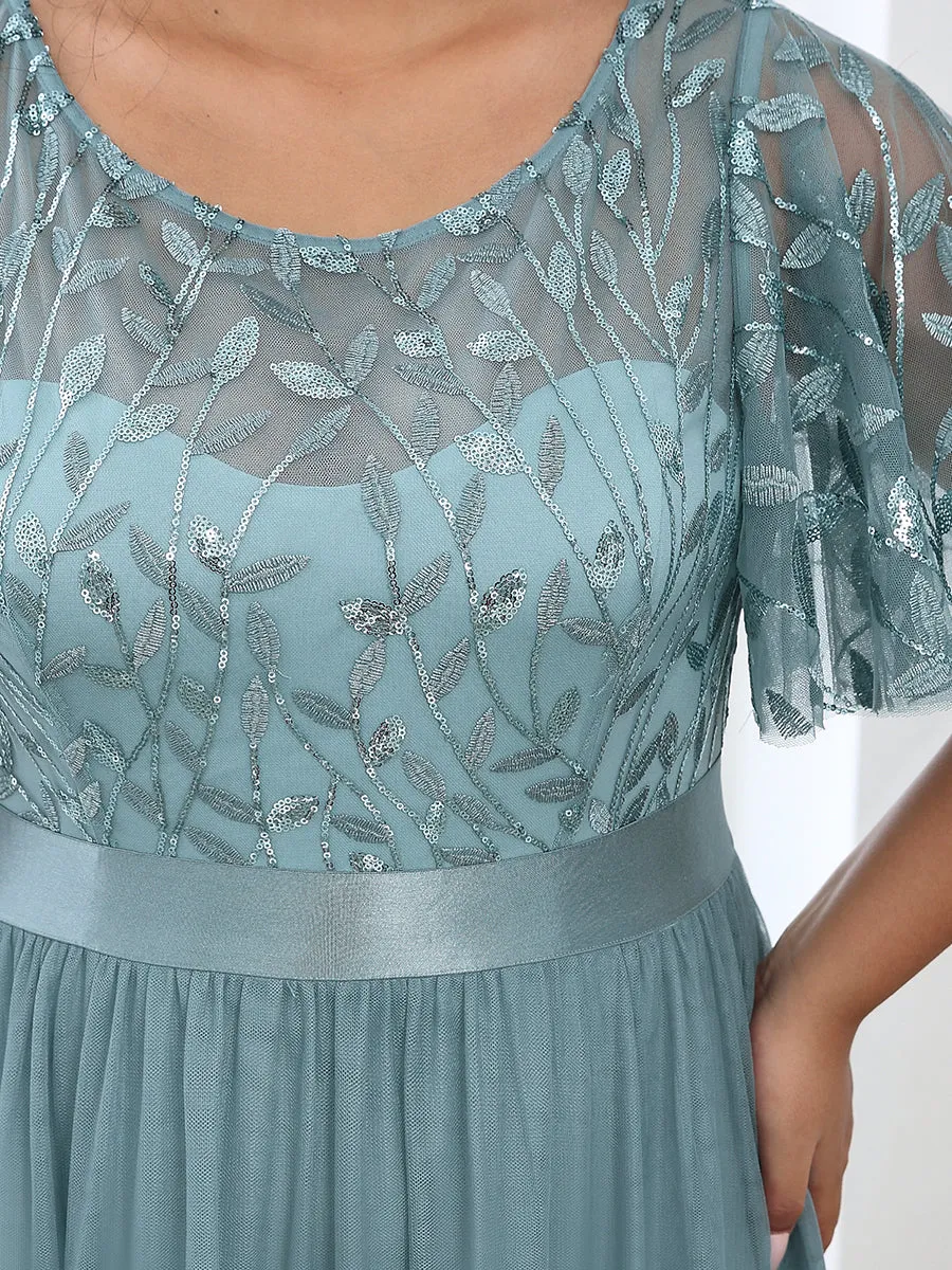 Sequin Print Plus Size Wholesale Evening Dresses with Cap Sleeve