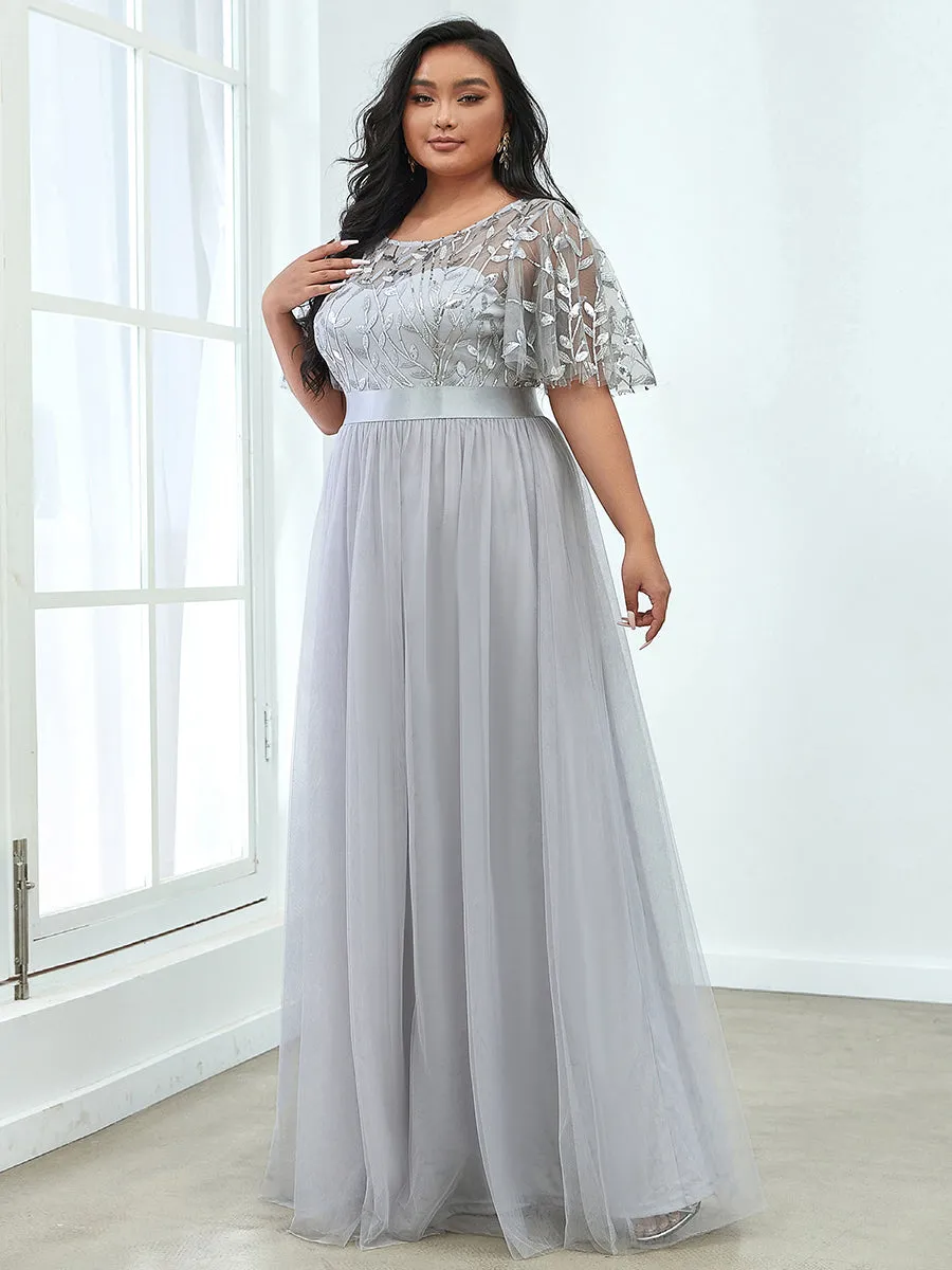 Sequin Print Plus Size Wholesale Evening Dresses with Cap Sleeve
