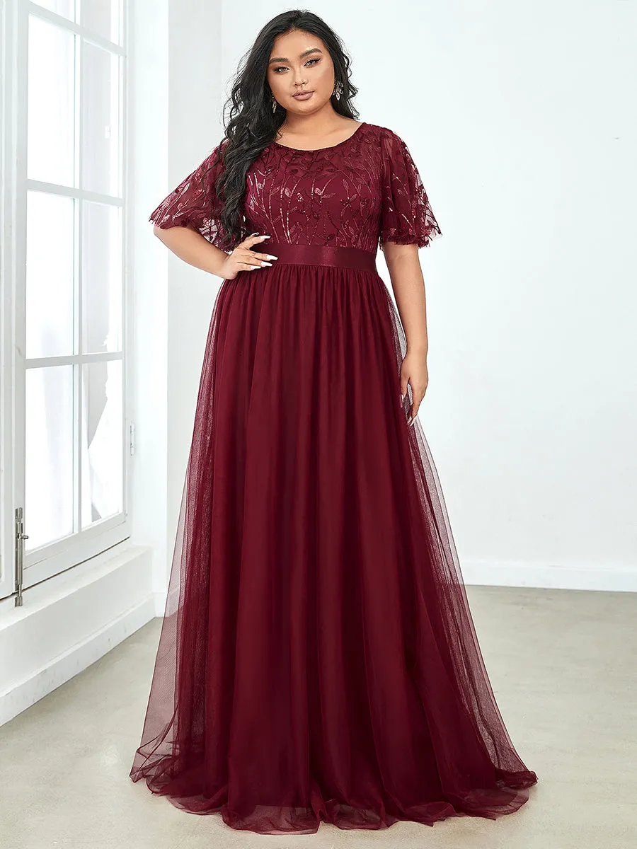 Sequin Print Plus Size Wholesale Evening Dresses with Cap Sleeve