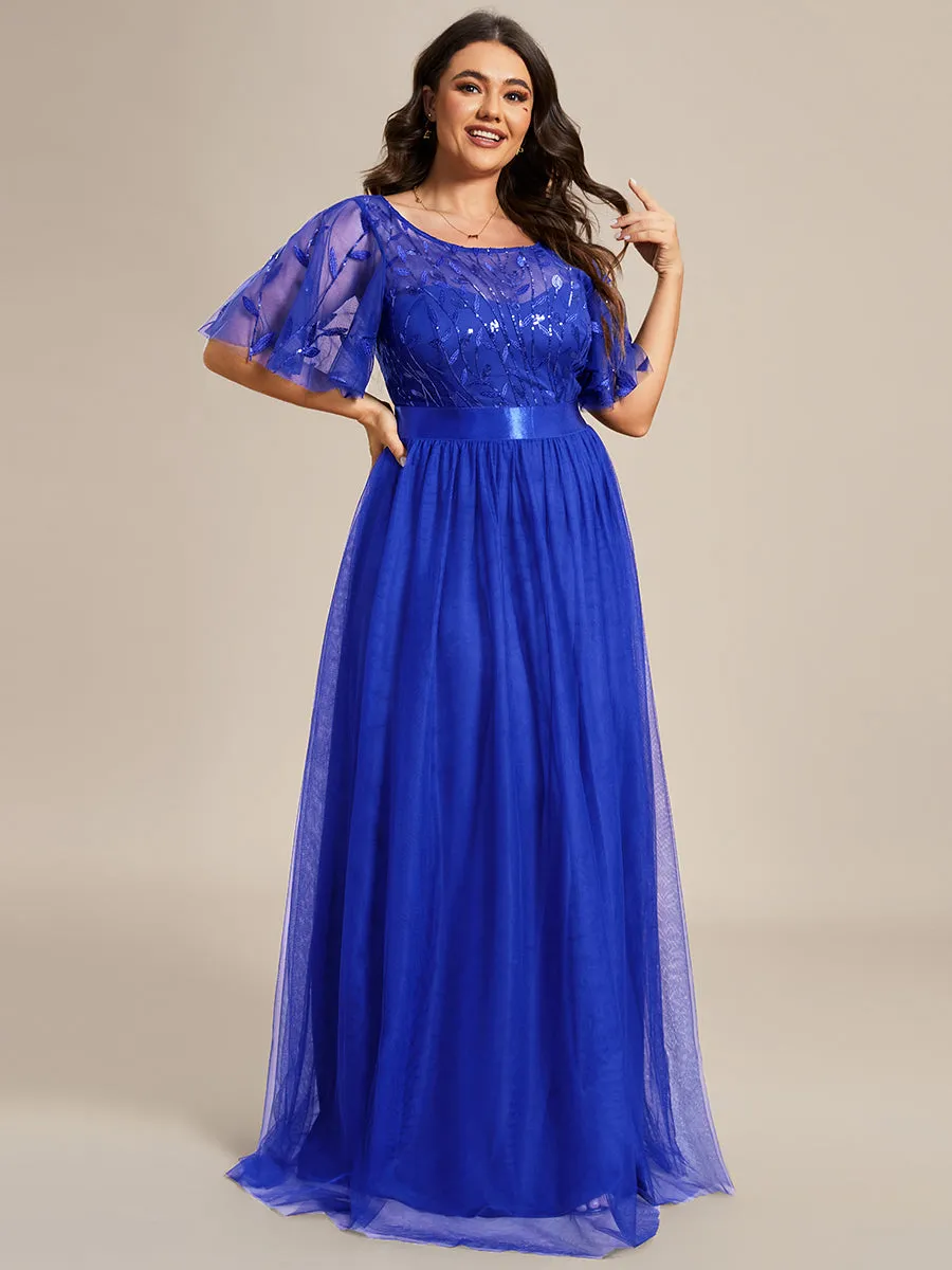 Sequin Print Plus Size Wholesale Evening Dresses with Cap Sleeve