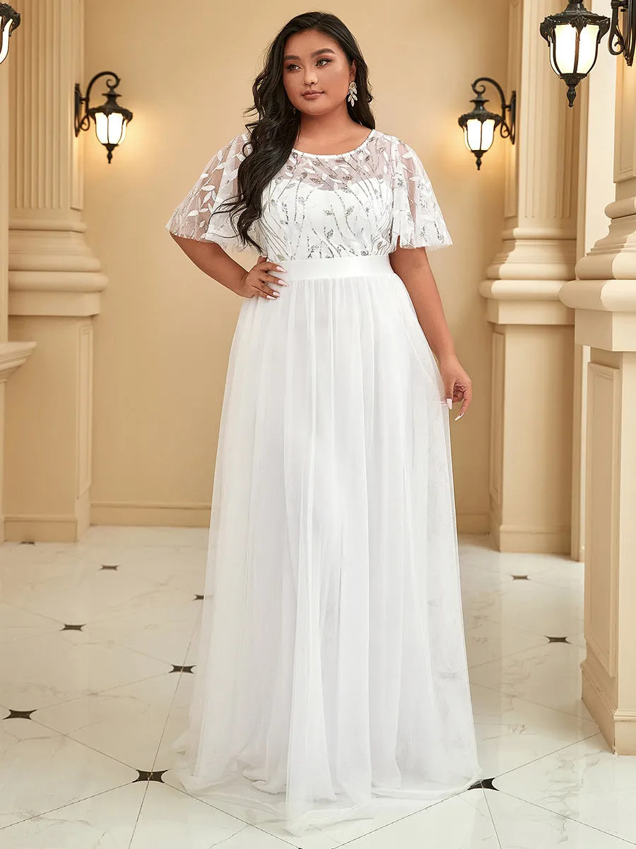 Sequin Print Plus Size Wholesale Evening Dresses with Cap Sleeve