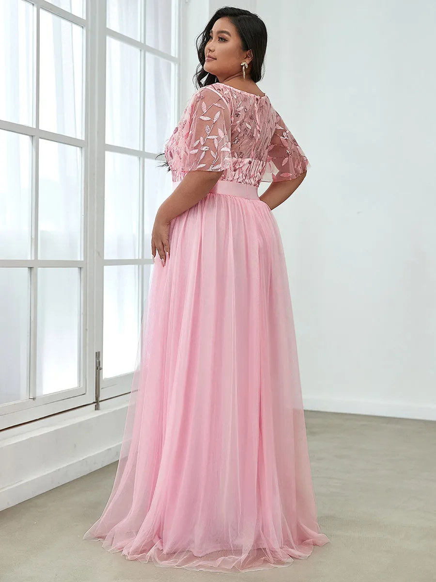 Sequin Print Plus Size Wholesale Evening Dresses with Cap Sleeve