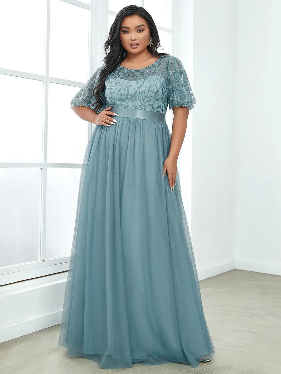 Sequin Print Plus Size Wholesale Evening Dresses with Cap Sleeve