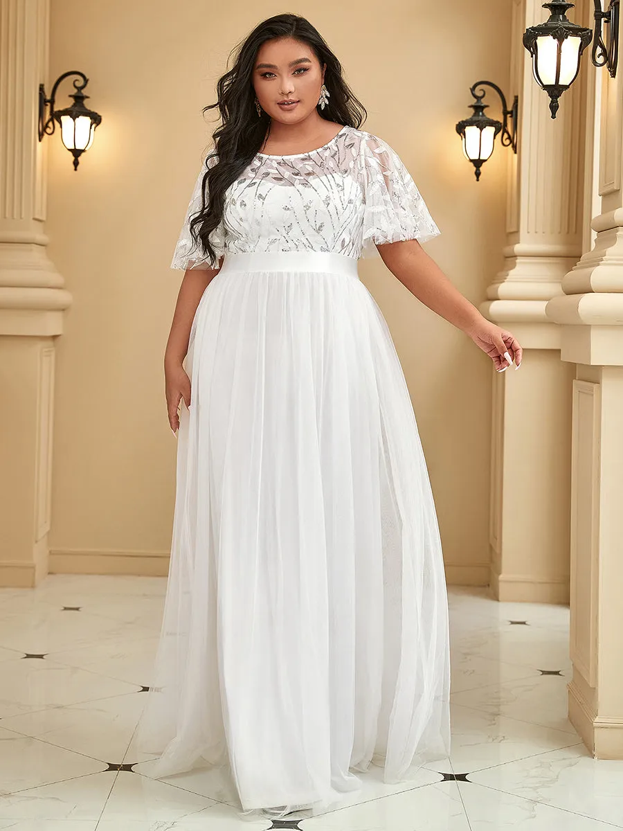 Sequin Print Plus Size Wholesale Evening Dresses with Cap Sleeve