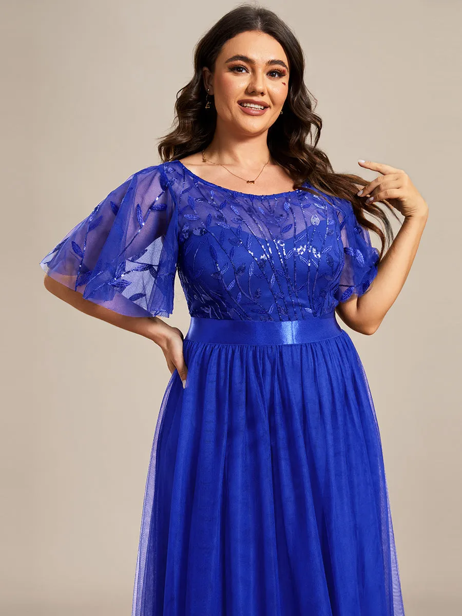 Sequin Print Plus Size Wholesale Evening Dresses with Cap Sleeve